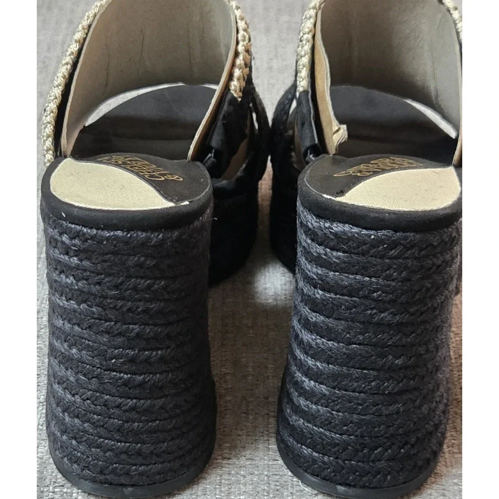 Chelsea & Violet Black Woven Platform Slide Sandals‎ Espadrile Size 9.5